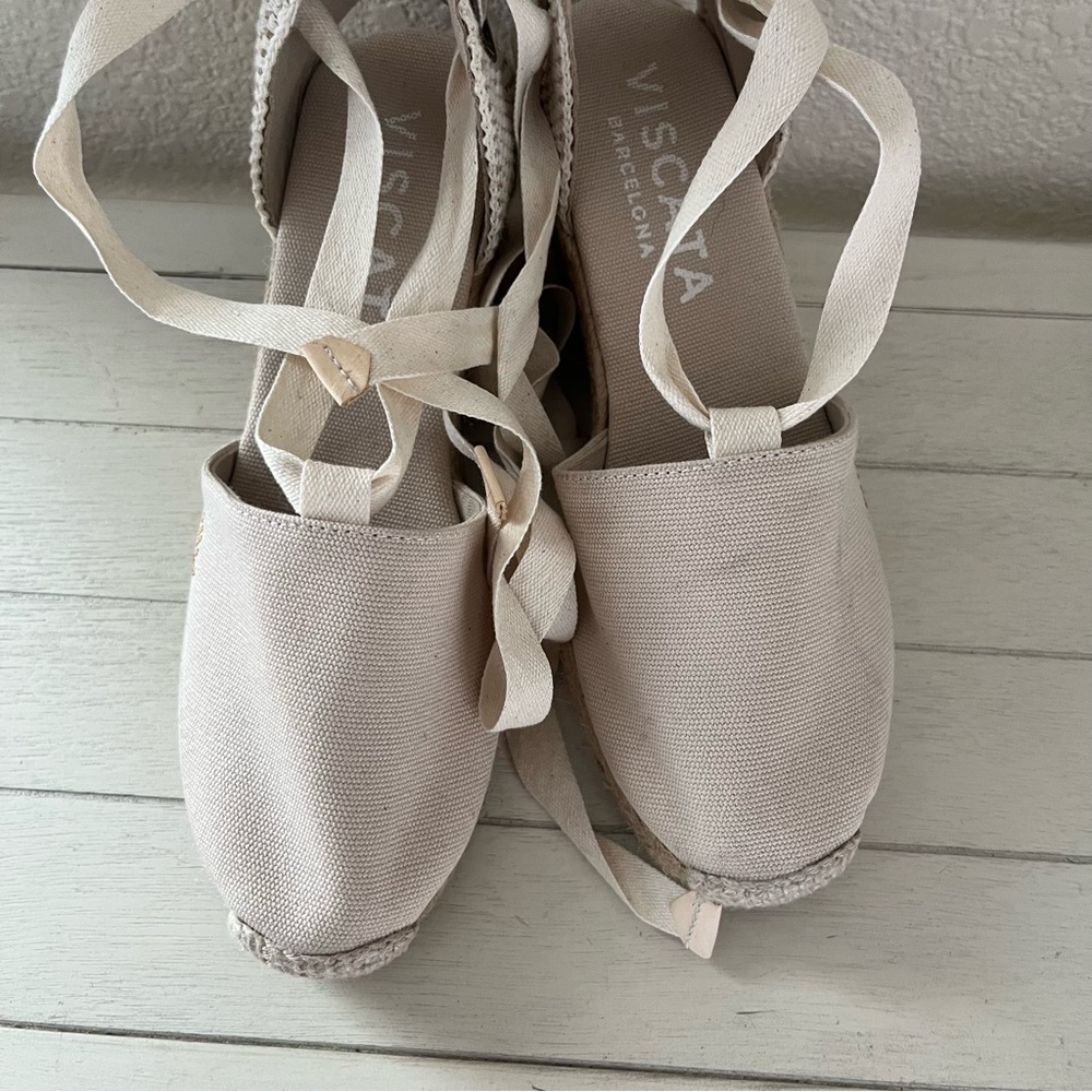 Viscata Barcelona Escala Canvas Espadrille Wedges Shoes Size 37 - Picture 3 of 11